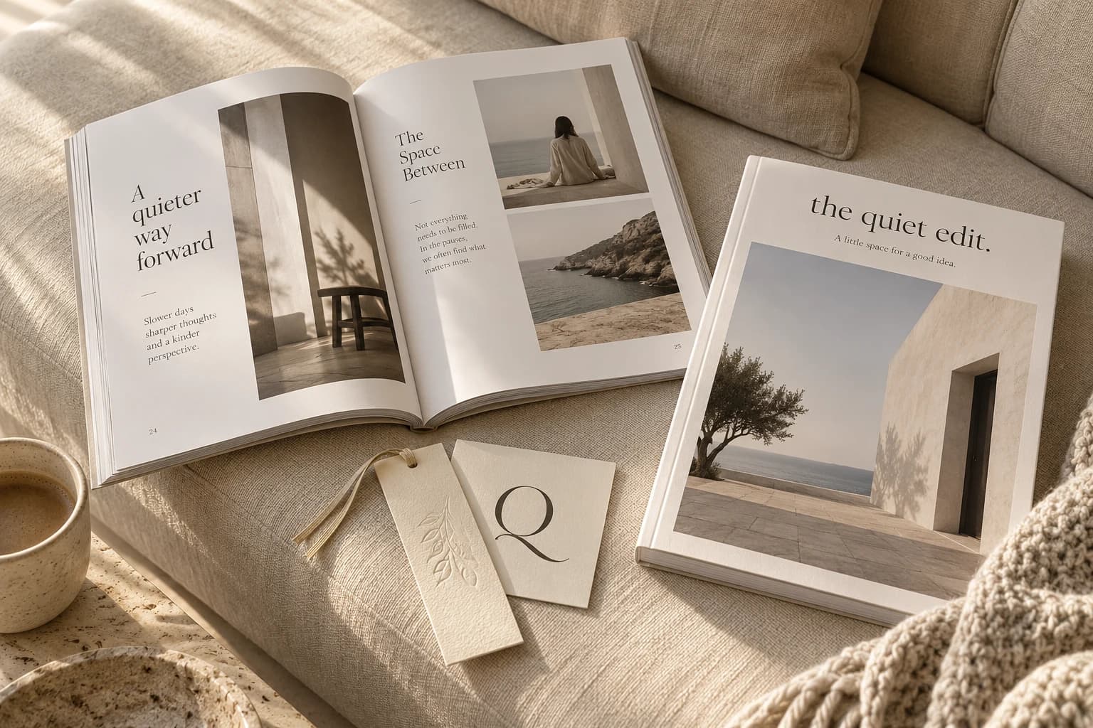 The journal open on a sofa