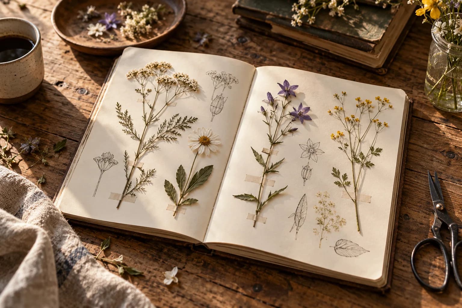 Field journal with pressed flowers
