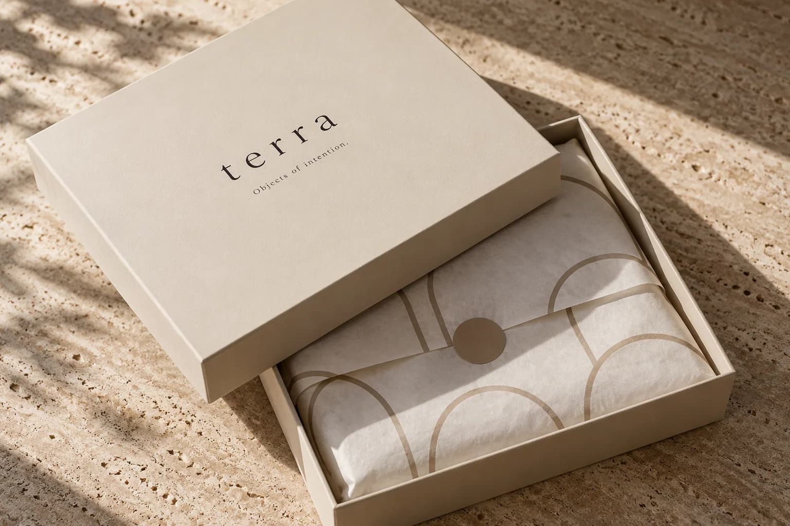 Terra packaging on travertine